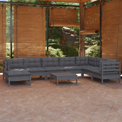 9 Piece Garden Lounge Set with Cushions Grey Solid Pinewood