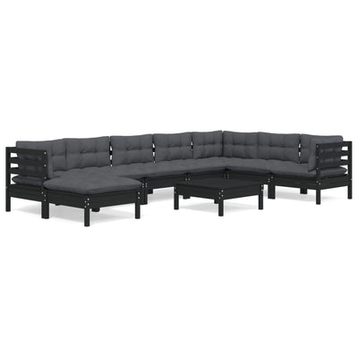 9 Piece Garden Lounge Set with Cushions Black Solid Pinewood