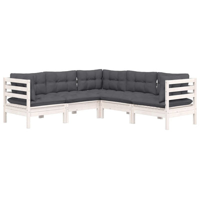 5 Piece Garden Lounge Set with Cushions White Solid Pinewood