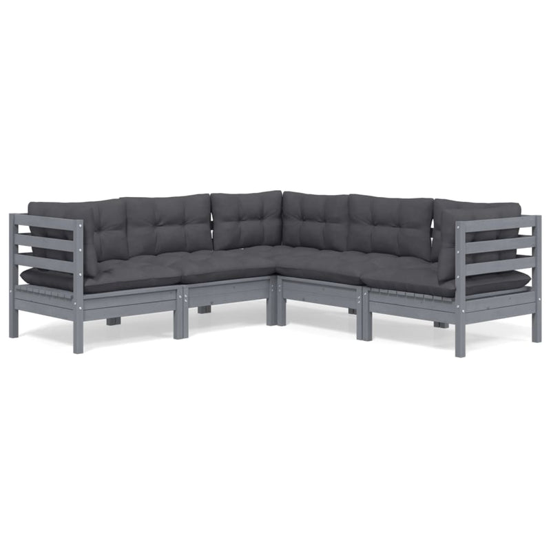 5 Piece Garden Lounge Set with Cushions Grey Solid Pinewood