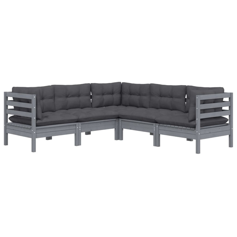 5 Piece Garden Lounge Set with Cushions Grey Solid Pinewood