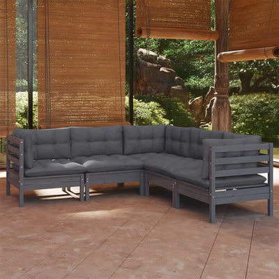 5 Piece Garden Lounge Set with Cushions Grey Solid Pinewood