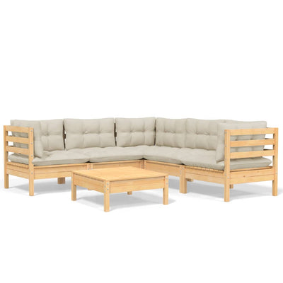 6 Piece Garden Lounge Set with Cream Cushions Solid Pinewood