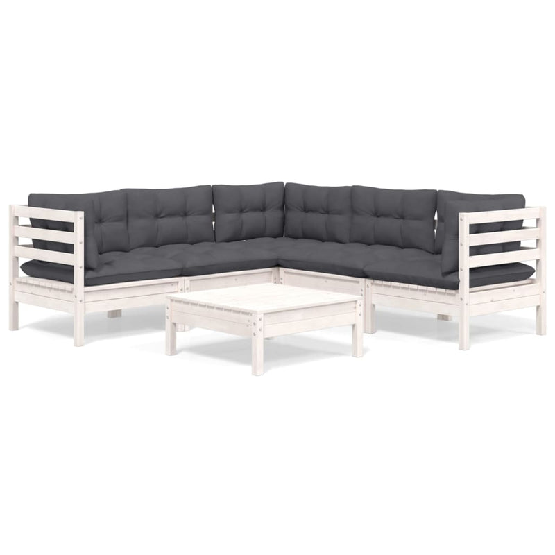 6 Piece Garden Lounge Set with Cushions White Solid Pinewood