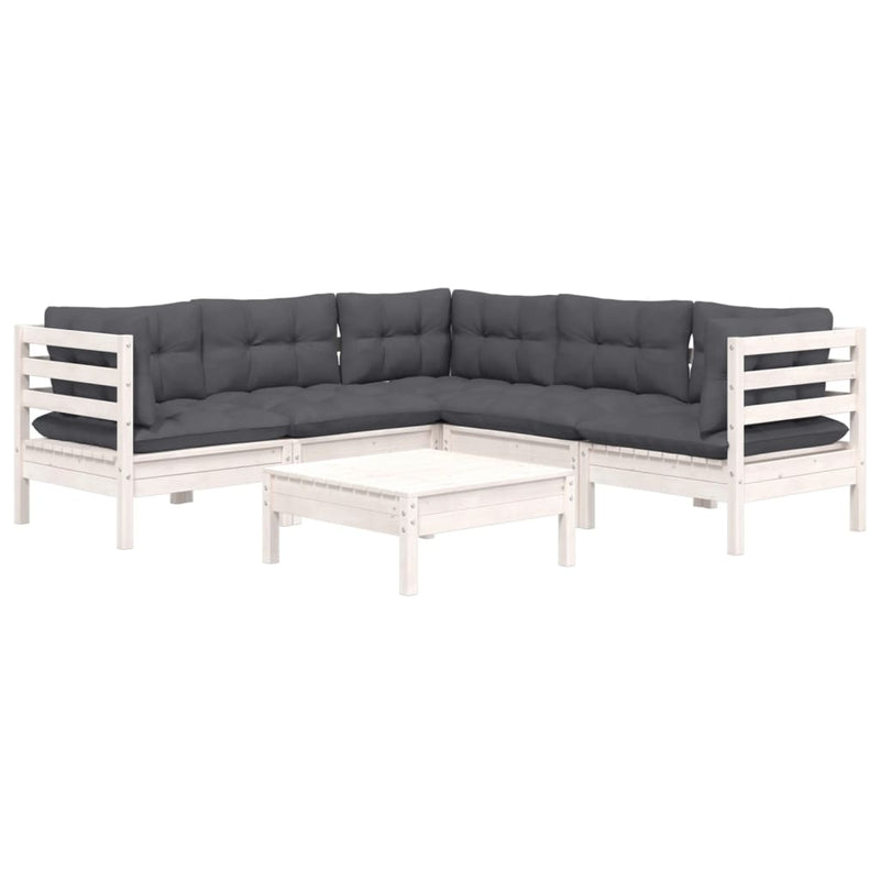 6 Piece Garden Lounge Set with Cushions White Solid Pinewood