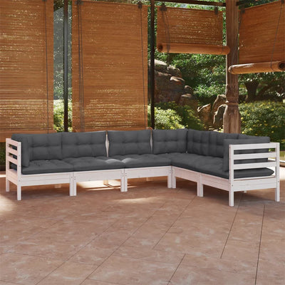 6 Piece Garden Lounge Set with Cushions White Solid Pinewood