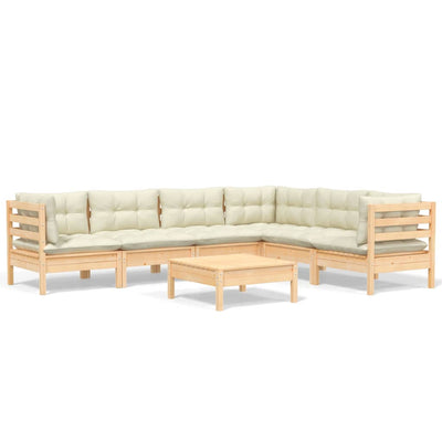 7 Piece Garden Lounge Set with Cream Cushions Solid Pinewood