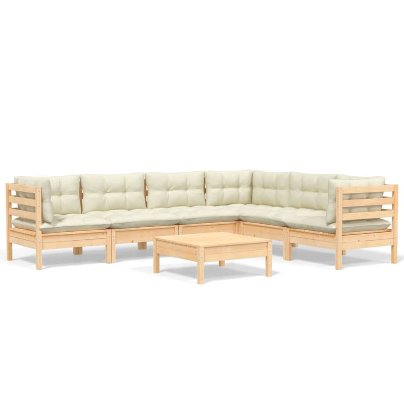 7 Piece Garden Lounge Set with Cream Cushions Solid Pinewood