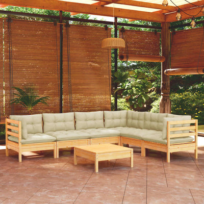 7 Piece Garden Lounge Set with Cream Cushions Solid Pinewood