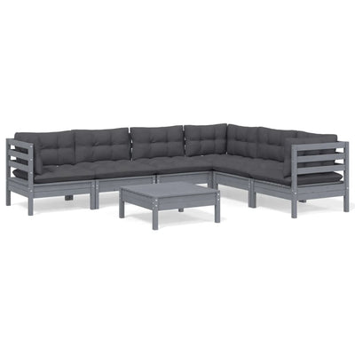 7 Piece Garden Lounge Set with Cushions Grey Solid Pinewood