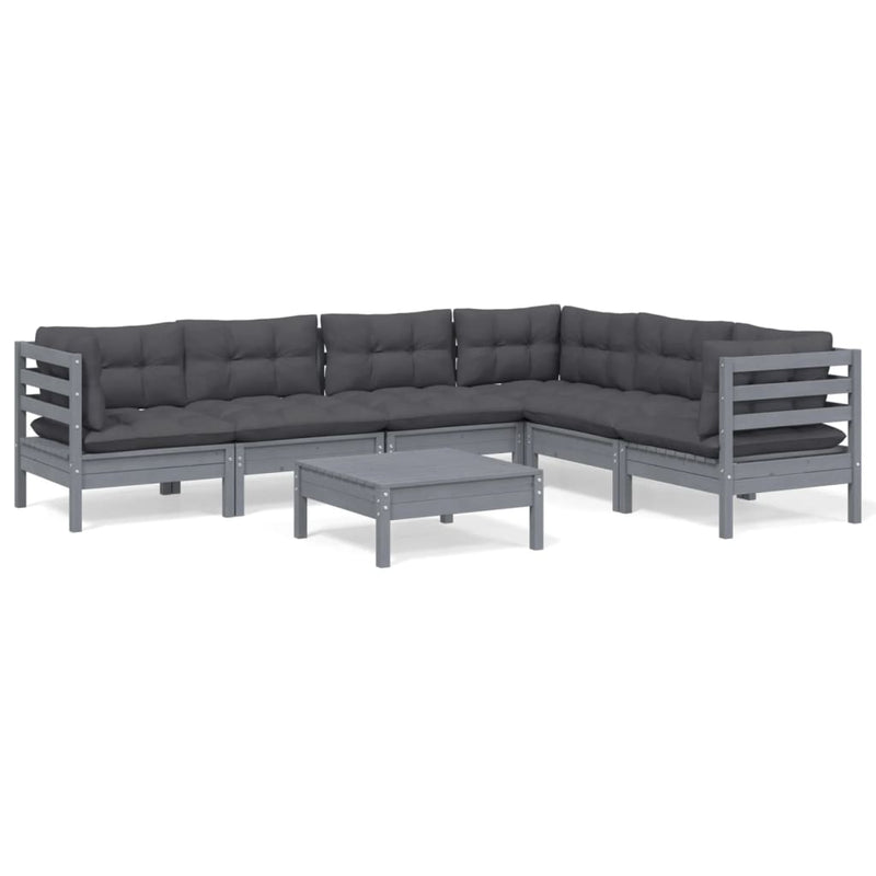 7 Piece Garden Lounge Set with Cushions Grey Solid Pinewood