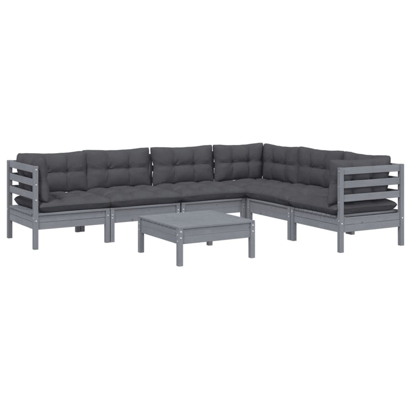 7 Piece Garden Lounge Set with Cushions Grey Solid Pinewood