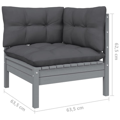 7 Piece Garden Lounge Set with Cushions Grey Solid Pinewood