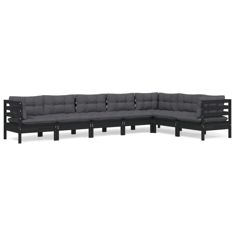 7 Piece Garden Lounge Set with Cushions Black Solid Pinewood