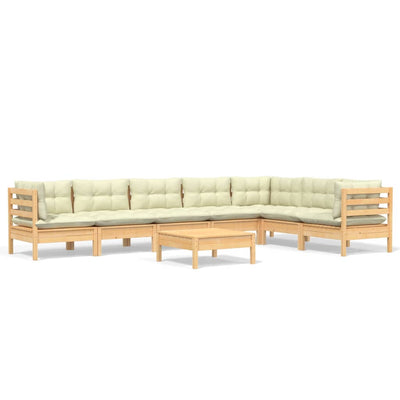 8 Piece Garden Lounge Set with Cream Cushions Solid Pinewood