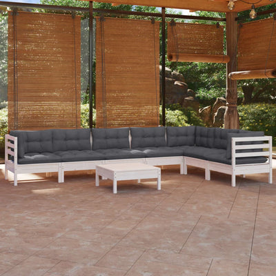 8 Piece Garden Lounge Set with Cushions White Solid Pinewood