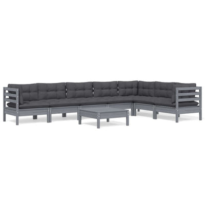 8 Piece Garden Lounge Set with Cushions Grey Solid Pinewood