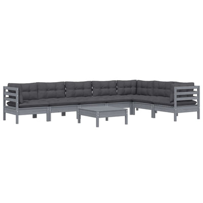 8 Piece Garden Lounge Set with Cushions Grey Solid Pinewood