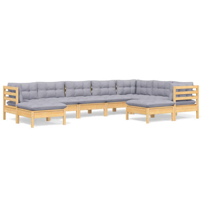 9 Piece Garden Lounge Set with Grey Cushions Solid Pinewood