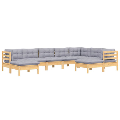 9 Piece Garden Lounge Set with Grey Cushions Solid Pinewood