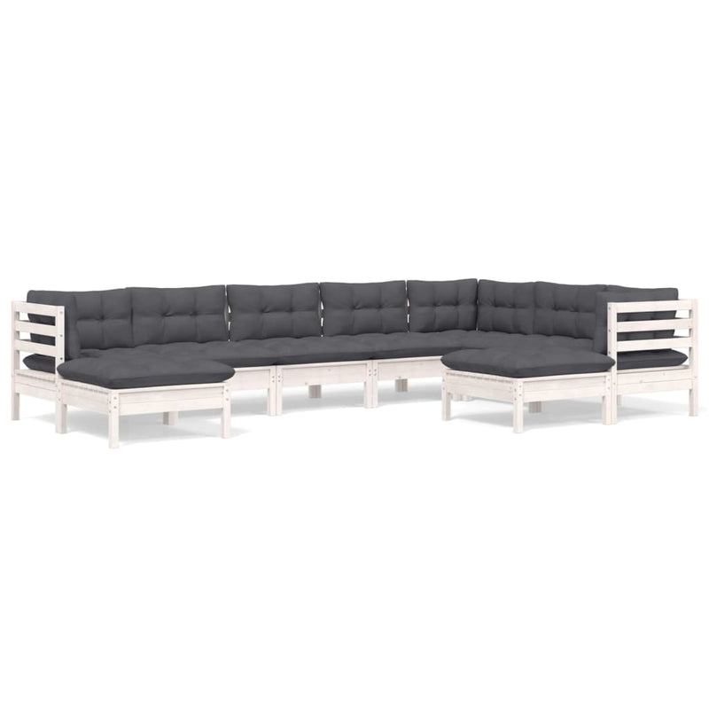 9 Piece Garden Lounge Set with Cushions White Solid Pinewood