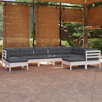 9 Piece Garden Lounge Set with Cushions White Solid Pinewood