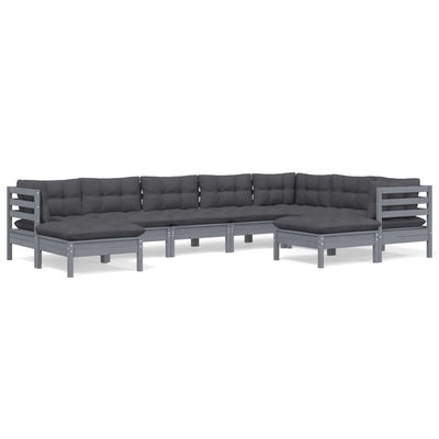 9 Piece Garden Lounge Set with Cushions Grey Solid Pinewood