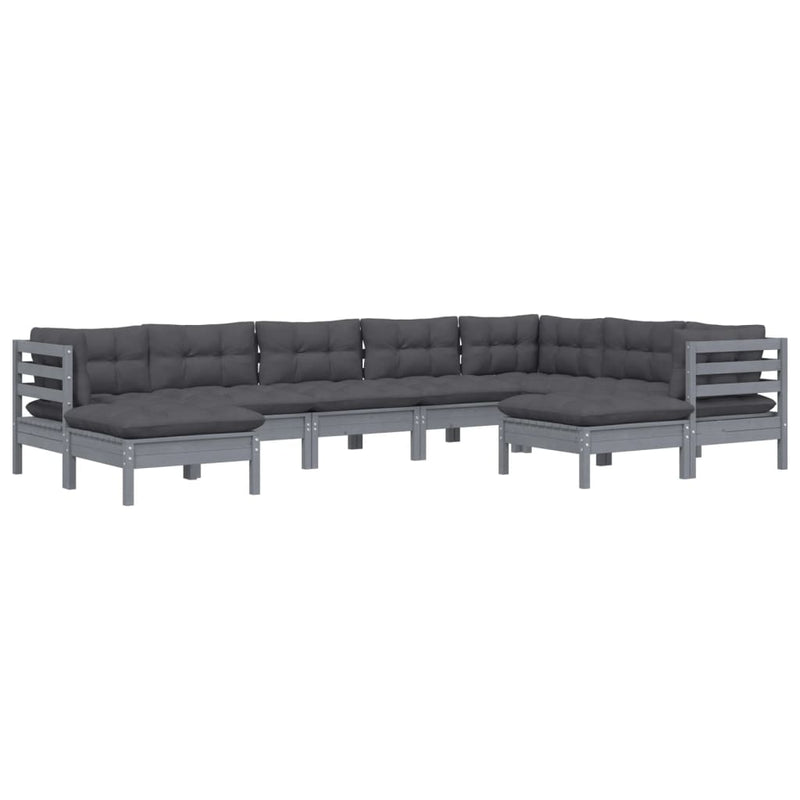 9 Piece Garden Lounge Set with Cushions Grey Solid Pinewood