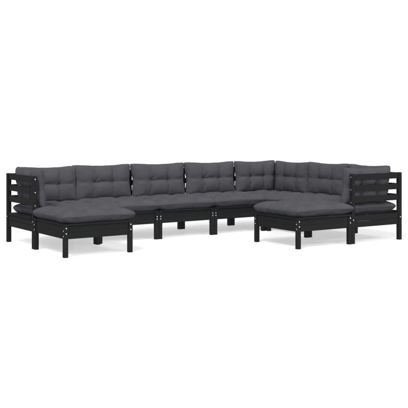 9 Piece Garden Lounge Set with Cushions Black Solid Pinewood