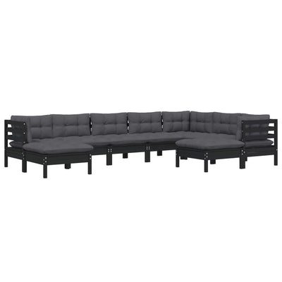 9 Piece Garden Lounge Set with Cushions Black Solid Pinewood