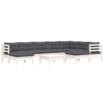 10 Piece Garden Lounge Set with Cushions White Solid Pinewood