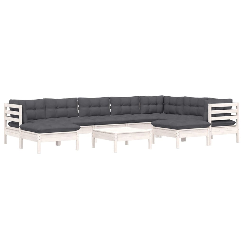 10 Piece Garden Lounge Set with Cushions White Solid Pinewood