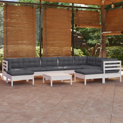 10 Piece Garden Lounge Set with Cushions White Solid Pinewood