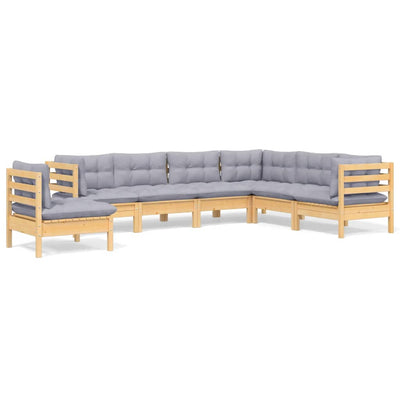 7 Piece Garden Lounge Set with Grey Cushions Solid Pinewood