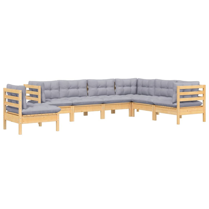 7 Piece Garden Lounge Set with Grey Cushions Solid Pinewood