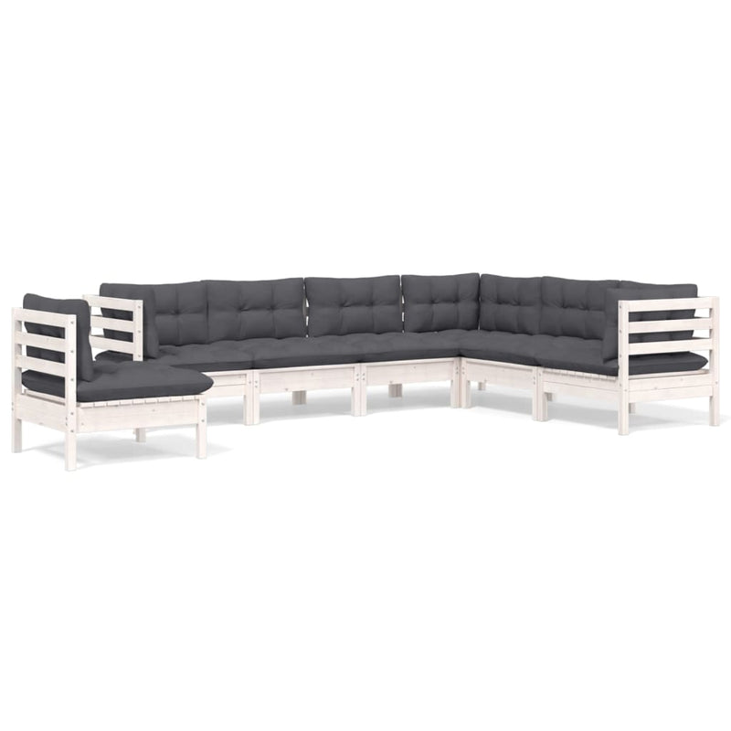 7 Piece Garden Lounge Set with Cushions White Solid Pinewood