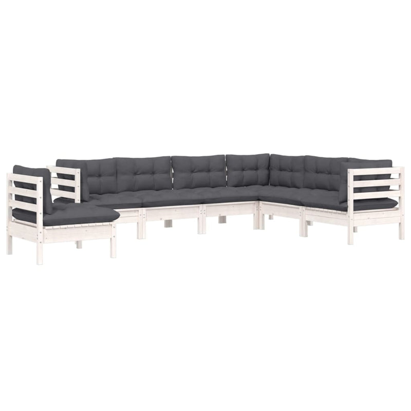 7 Piece Garden Lounge Set with Cushions White Solid Pinewood