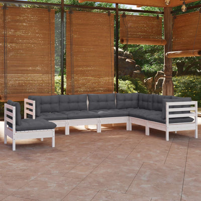 7 Piece Garden Lounge Set with Cushions White Solid Pinewood