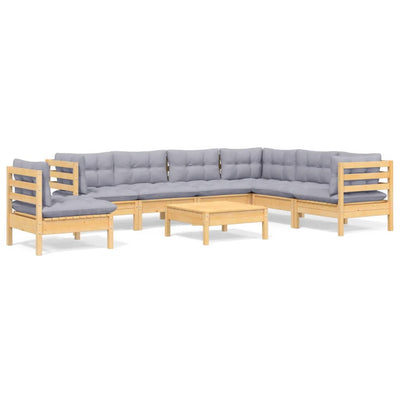 8 Piece Garden Lounge Set with Grey Cushions Solid Pinewood