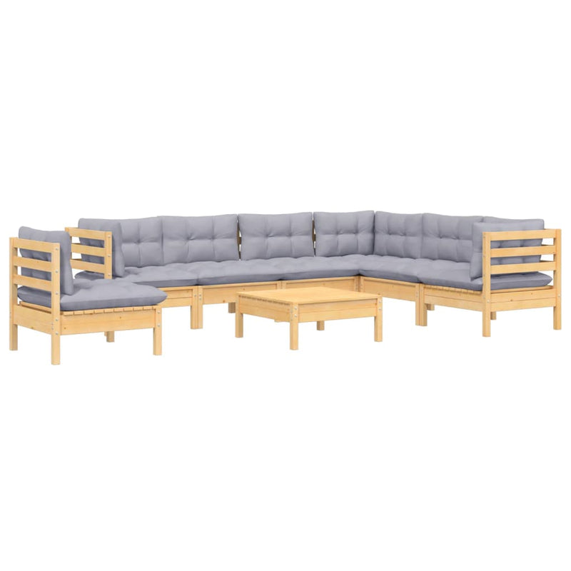 8 Piece Garden Lounge Set with Grey Cushions Solid Pinewood