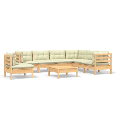 8 Piece Garden Lounge Set with Cream Cushions Solid Pinewood