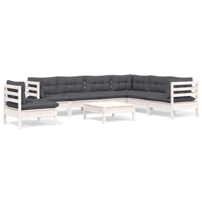 8 Piece Garden Lounge Set with Cushions White Solid Pinewood