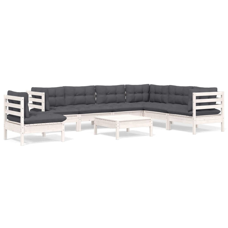 8 Piece Garden Lounge Set with Cushions White Solid Pinewood