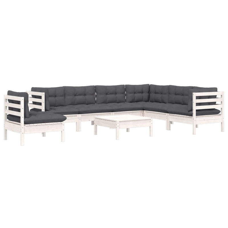 8 Piece Garden Lounge Set with Cushions White Solid Pinewood