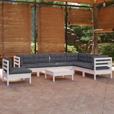 8 Piece Garden Lounge Set with Cushions White Solid Pinewood