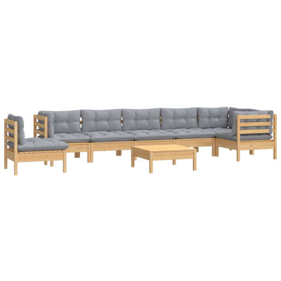 9 Piece Garden Lounge Set with Grey Cushions Solid Pinewood