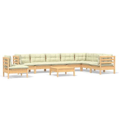 9 Piece Garden Lounge Set with Cream Cushions Solid Pinewood