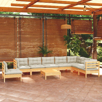 9 Piece Garden Lounge Set with Cream Cushions Solid Pinewood