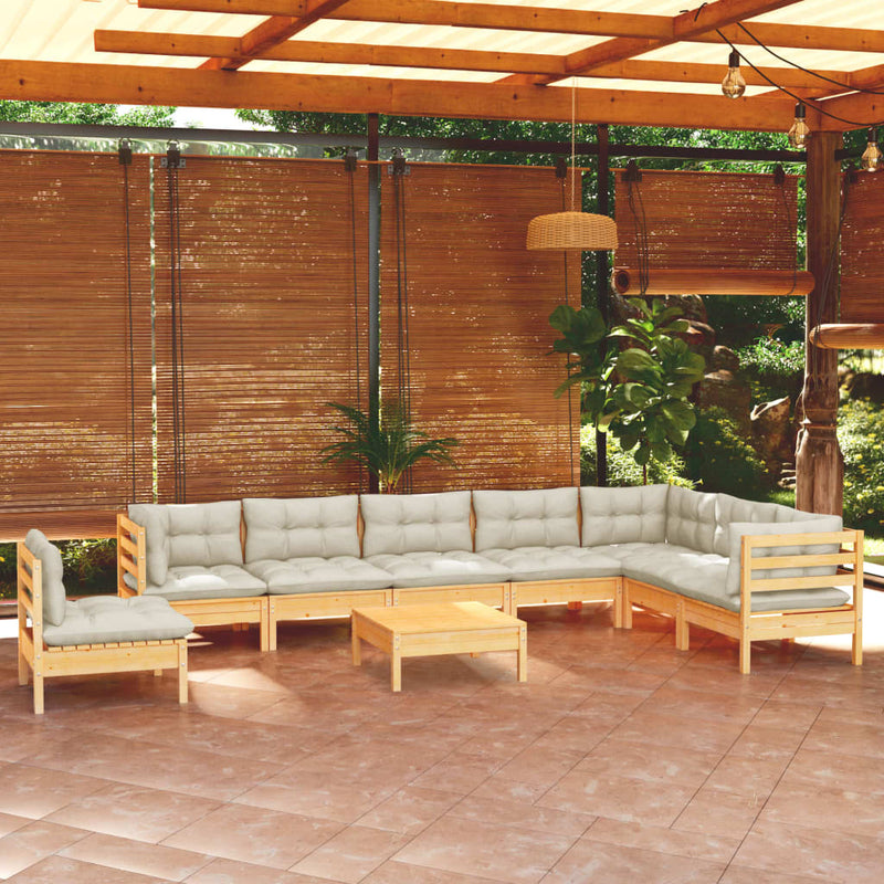 9 Piece Garden Lounge Set with Cream Cushions Solid Pinewood