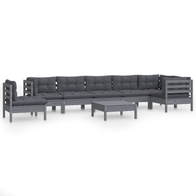 9 Piece Garden Lounge Set with Cushions Grey Solid Pinewood